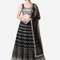 Cloth's Villa Black & Gold-Toned Embellished Semi-Stitched Lehenga & Unstitched Blouse With Dupatta-image-94