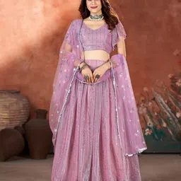 SHOPGARB Embroidered Sequinned Semi-Stitched Lehenga & Unstitched Blouse With Dupatta-picture-54