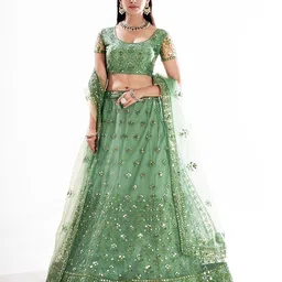 SHOPGARB Embroidered Sequinned Semi-Stitched Lehenga & Unstitched Blouse With Dupatta-picture-32