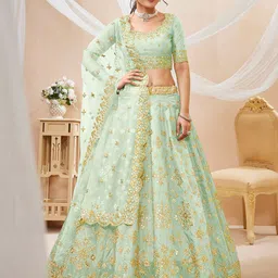 FABPIXEL Embroidered Sequinned Semi-Stitched Lehenga & Unstitched Blouse With Dupatta-image-13