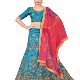 MANVAA Embroidered Zari Semi-Stitched Lehenga & Unstitched Blouse With Dupatta-picture-25