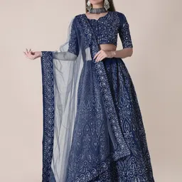 Warthy Ent Embroidered Thread Work Semi-Stitched Lehenga & Unstitched Blouse With Dupatta-image-61
