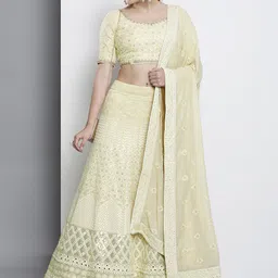 Fusionic Embroidered Thread Work Semi-Stitched Lehenga & Unstitched Blouse With Dupatta-picture-30