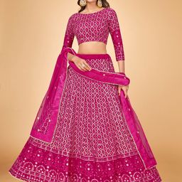 Cloth's Villa Women Pink & Gold-Toned Embroidered Thread Work Semi-Stitched Lehenga & Unstitched Blouse With-image-84