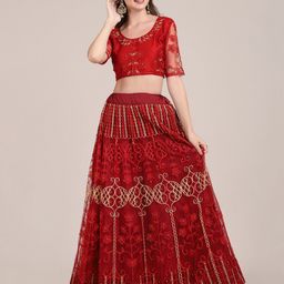 Warthy Ent Embroidered Thread Work Semi-Stitched Lehenga & Unstitched Blouse With Dupatta-picture-56