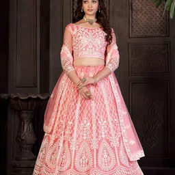 KALINI Embroidered Thread Work Semi-Stitched Lehenga & Unstitched Blouse With Dupatta-picture-21