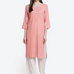 Kurti's by Menka Women Peach & Cream Colored Ethnic Motifs Printed Kurti with Palazzos-13