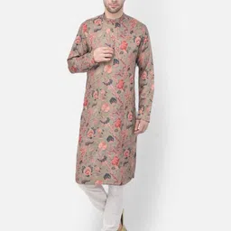 TABARD Men Green & White Floral Printed Pure Cotton Kurta with Churidar-picture-17