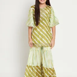 Readiprint Girls Leheriya Dyed Regular Gotta Patti Kurti With Sharara-image-87