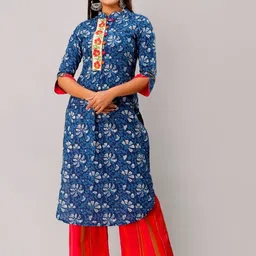 FABRIC FITOOR Women Blue Floral Printed Pure Cotton Kurta with Palazzos-picture-56