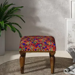 mudramark from pepperfry Akshara Fabric Foot Stool in Provincial Teak Finish-picture-26