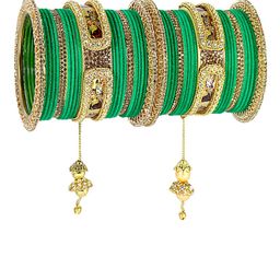 NMII Set Of 46 Stone-Studded Raadha Krishna Printed Design Latkan Bangles-image-8