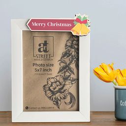 Art Street White Merry Christmas Ribbon Cut-Out Detailed Wooden Photo Frame-image-121