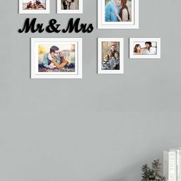Art Street Set Of 6 White Solid Wall Photo Frame With MR & MRS MDF Cutout-5