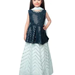 BETTY Girls Embellished Mirror Work Ready to Wear Lehenga & Peplum Blouse With Dupatta-picture-18