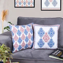 STITCHNEST Red & White 2 Pieces Ethnic Motifs Square Cushion Covers-picture-18