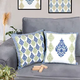 STITCHNEST Blue & White 2 Pieces Ethnic Motifs Square Cushion Covers-56