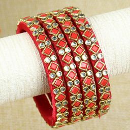 Asthetika Kids Girls Set Of 4 Kundan Studded Thread Bangles-8