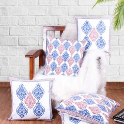 STITCHNEST Red & White Set of 5 Ethnic Motifs Square Cushion Covers-10