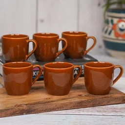 LIVING ROOTS Maroon 6 Pieces Ceramic Glossy Cups 110ml each-image-50