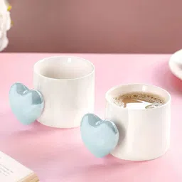 Nestasia White & Blue 2 Pieces Heart Ceramic Glossy Mugs 330 ml-4