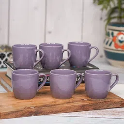 LIVING ROOTS Purple 6 Pieces Ceramic Glossy Coffee Or Tea Cups 110 ML Each-image-87