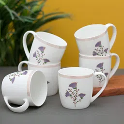 CLAY CRAFT White & Purple 6 Pieces Floral Printed Ceramic Glossy Cups-image-8