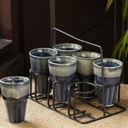 ExclusiveLane Turquoise Blue Set Of 6 Solid  Dishwasher Safe Stoneware Kulhads 100ml Each-57
