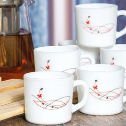 Cello White & Red Set of 12 Floral Printed Opalware Glossy Cups 130ml-8