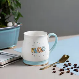 JCPL White & Blue 2 Pieces Hello Printed Ceramic Glossy Mugs 350 ml Each-32