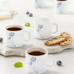 Larah by BOROSIL White & Blue Printed Opalware Glossy Set of Cups and Mugs-image-45