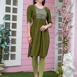 Anouk Ethnic Motifs Yoke Design Thread Work Detail Pleated Style Straight Kurta-image-70