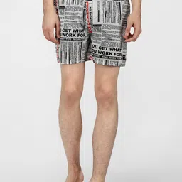 wHAT'S DOwn Men White & Black Newspaper Printed Pure Cotton Boxer WHITE-QUOTES-image-51