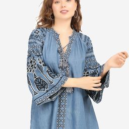 SUMAVI-FASHION Ethnic Motifs Embroidered Organic Cotton Denim Regular Top-picture-19