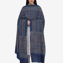 THE WEAVE TRAVELLER Blue & Rust Ethnic Motifs Printed Pure Cotton Block Print Dupatta-17