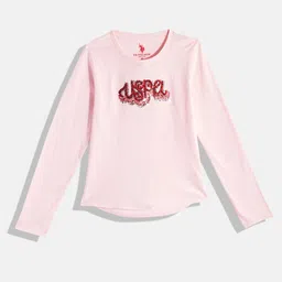 U.S. Polo Assn. Kids Girls Brand Logo Sequin Embellished Pure Cotton Knotted T-shirt-picture-12