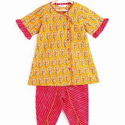 Campana Girls Ethnic Motifs Printed Angrakha Pure Cotton Kurta with Dhoti Pants-picture-26