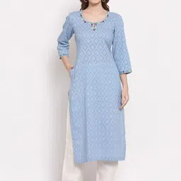 DART STUDIO Geomteric Printed Thread Work Cotton Kurta image 1