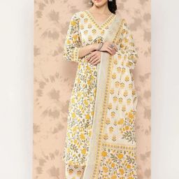 KALINI Ethnic Motifs Yoke Design Empire Pure Cotton Anarkali Kurta With Palazzos & Dupatta-35