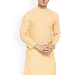 Vastraa Fusion Men Yellow Long Sleeves Cotton Kurta-picture-51