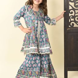 Superminis Girls Ethnic Motifs High Slit Gotta Patti Pure Cotton Kurta with Sharara-image-99