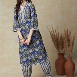FASHOR Floral Printed Thread Work Pure Cotton Kurta with Salwar-picture-16