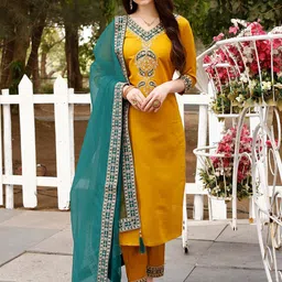 KALINI Paisley Embroidered Zari Straight Kurta With Trousers & Dupatta-picture-46