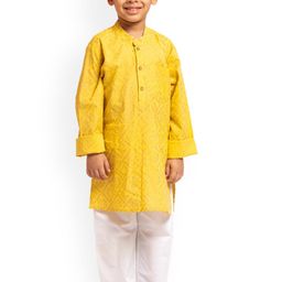 My Little Lambs Boys Bandhani Printed Mandarin Collar Pure Cotton Kurta With Pyjamas-49
