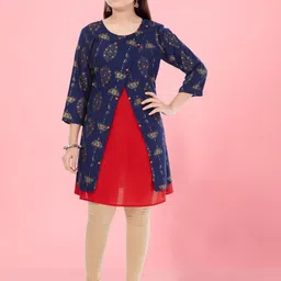 Aarika Girls Ethnic Motifs Printed Pure Cotton A-Line Kurta With Leggings-image-54
