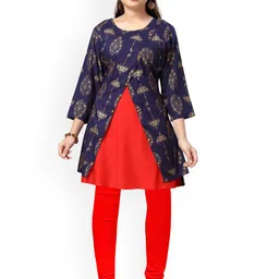 Aarika Girls Ethnic Motifs Printed Pure Cotton A-Line Kurta With Leggings-image-55
