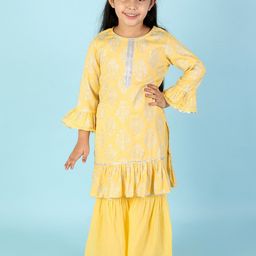 LIL DRAMA Girls Ethnic Motifs Printed Regular Pure Cotton Kurta with Sharara-image-62