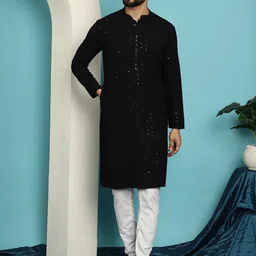 SOJANYA Embroidered Sequinned Pure Cotton Kurta With Churidar-image-11