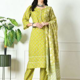 Laado - Pamper Yourself Women Floral Printed Regular Pure Cotton Kurta with Trousers & With Dupatta-image-37