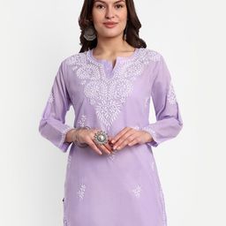 ADA Ethnic Motifs Embroidered Chikankari Detail Pure Cotton Kurti-picture-23